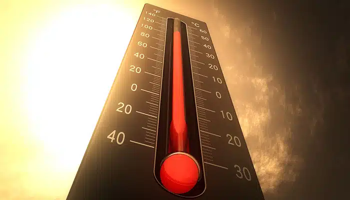 thermometer showing extreme heat